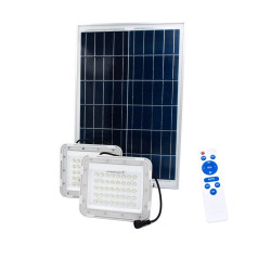 Ηλιακοί Προβολείς LED 100W IP67 με Τηλεχειρισμό OEM 2τμχ & Φωτοβολταϊκό Πάνελ – Λευκό
