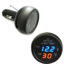 Ψηφιακό θερμόμετρο και βολτόμετρο αυτοκινήτου με θύρα φόρτισης usb ΟΕΜ