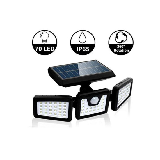Τριπλός Ηλιακός Προβολέας με 70 LED και Ανιχνευτή Κίνησης 7W FL-1725A