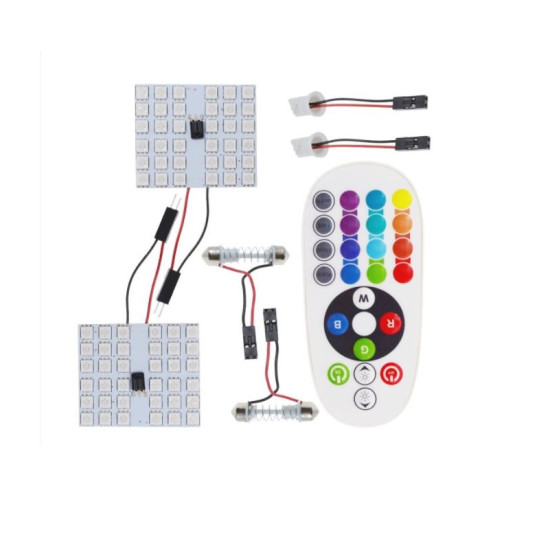 LED RGB Σωληνωτό Και Τ10 Φωτάκι Αυτοκινήτου Με Τηλεκοντρόλ 36mm 24 SMD 5050 2 τεμάχια-ΟΕΜ