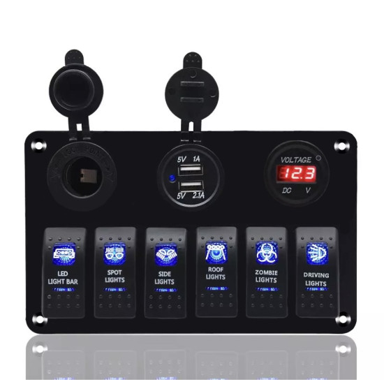 Πολυλειτουργικός πίνακας ελέγχου 12V/24V IP65 με 2 θύρες USB,Υποδοχή Αναπτήρα Και Βολτόμετρο Με 6 διακόπτες εναλλαγής ΟΕΜ Πολυλειτουργικός πίνακας ελέγχου 12V/24V IP65 με 2 θύρες USB,Υποδοχή Αναπτήρα Και Βολτόμετρο Με 6 διακόπτες εναλλαγής ΟΕΜ