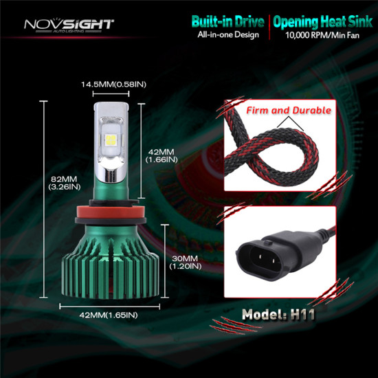 LED Λάμπες 2ΤΜΧ 30W 8000LM H11 9-32V  6500K A384 N8 NOVSIGHT