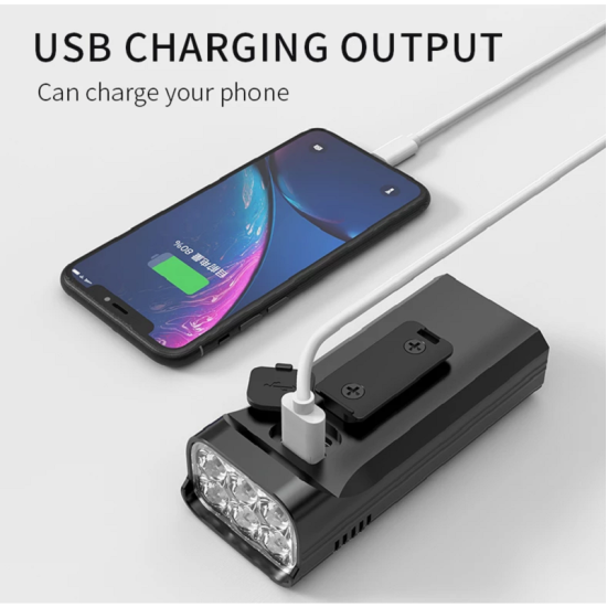 Εμπρόσθιο Φώς Ποδηλάτου Επαναφορτιζόμενο USB NX6 Μαύρο 5000 Lumens, φακός και power bank 6 led