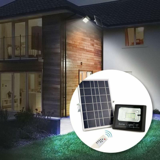 Ηλιακός Solar Προβολέας Αδιάβροχος 10W με Φωτοβολταϊκό Πάνελ, Τηλεκοντρόλ και Χρονοδιακόπτη JD-8810 - ΟΕΜ
