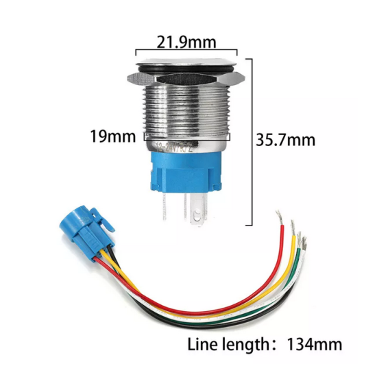 Μπουτόν On/off 19mm με led Μπλέ φωτισμό πέντε επαφών
