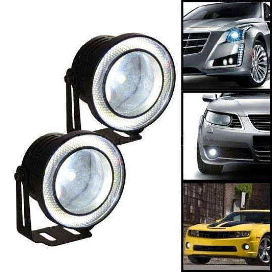 2 Χ Universal fog φώτα ομίχλης LED COB Angel Eyes 2.5 ίντσες 64mm λευκό στεφάνι IP65 – OEM