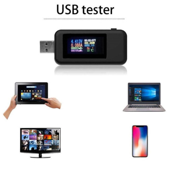 USB Tester 10 σε 1 Δοκιμαστικό Τάσης, Ρεύματος, Χωρητικότητας, Ισχύος με Έγχρωμες Ενδείξεις 4V-30V KEWEISI KWS-MX18L