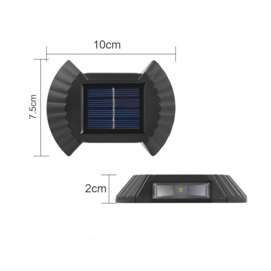 LED Ηλιακό σετ 4 τεμαχίων επιτοίχιο/δαπέδου διπλό φωτιστικό 2 SMD θερμό λευκό με αισθητήρα φωτός IP65 μαύρο OEM.