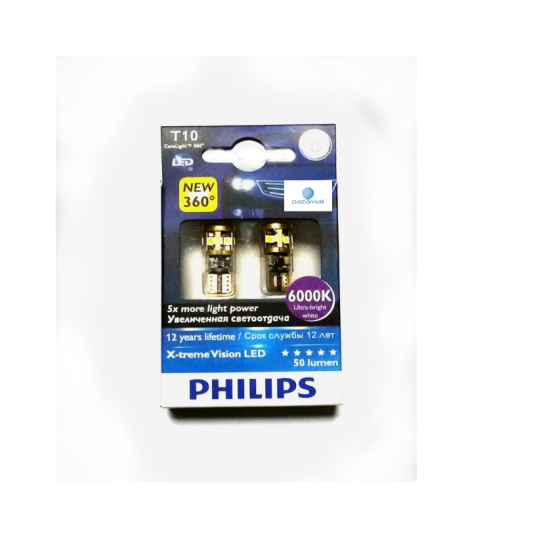 Ψείρες  PHILIPS X-treme Vision T10 LED CANCELLER 6000K Ultra-bright white ΟΕ