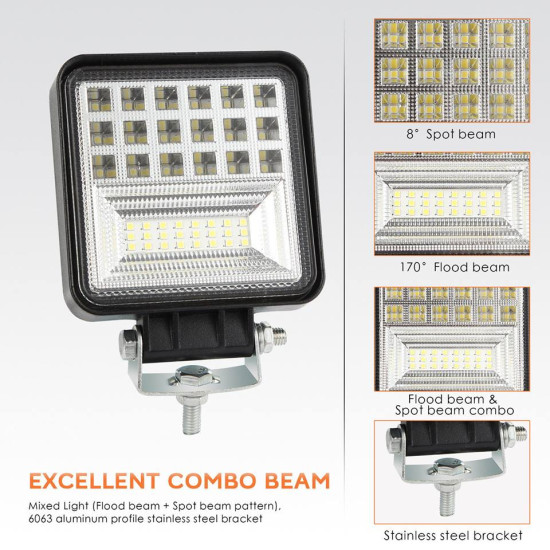 Προβολέας μπάρα τετράγωνος LED 124W ΛΕΥΚΟ με διπλή σκάλα DLR ANGEL EYES ΜΠΛΕ - OEM