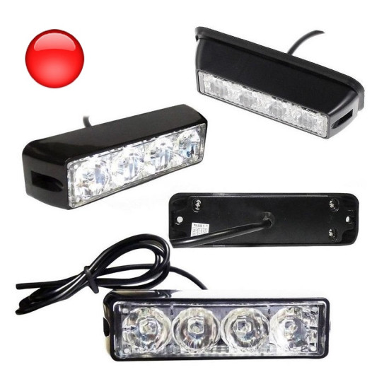 Φώτα LED Strob Αστυνομίας-Ασφαλείας Κόκκινο DC12V 4 LED - ΟΕΜ