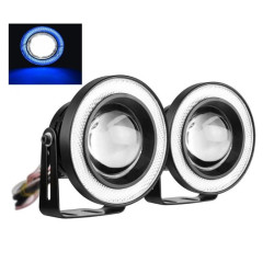 2 Χ Universal fog φώτα ομίχλης LED COB Angel Eyes 3 ίντσες 76mm μπλέ στεφάνη IP65 - OEM