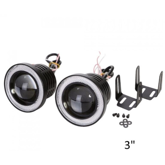 2 Χ Universal fog φώτα ομίχλης LED COB Angel Eyes 3 ίντσες 76mm μπλέ στεφάνη IP65 - OEM
