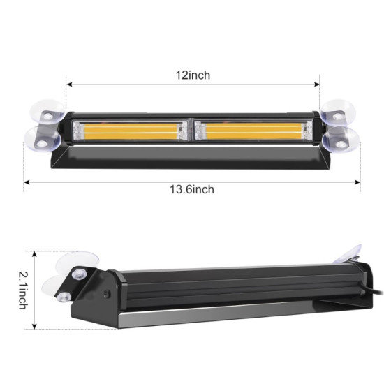 Μπαράκι Πορτοκαλί LED COB Strobe Για Ταμπλό 27cm 12-24V Βάση με Βεντούζα OEM.