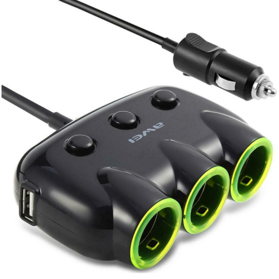 Φορτιστής Αυτοκινήτου 1xUSB 3xΑναπτήρα Awei C-35 2.1A – Μαύρο