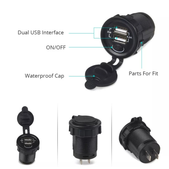 Αδιάβροχος φορτιστής με διπλή USB θύρα 12V 4.2A OEM