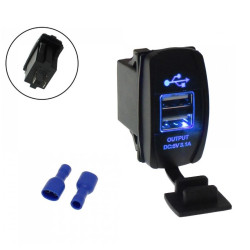 Φορτιστής με 2 θύρες USB για αυτοκίνητο, φορτηγό, βάρκα και μοτοσυκλέτα 12V/24V και μπλε φωτισμό - ΟΕΜ