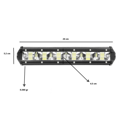 LED Αδιάβροχη Μπάρα Αλουμινίου 12V-24V 26cm 108W 36 SMD IP68 8640LM 6000K OYQP-0012