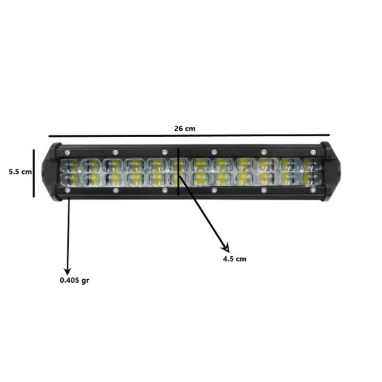 LED Αδιάβροχη Μπάρα Αλουμινίου 12V-24V 26cm 72W 24 SMD Cree Lens IP68 5760LM 6000K OYQP-0010