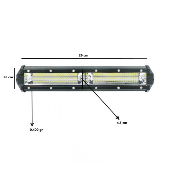 LED Αδιάβροχη Μπάρα Αλουμινίου 12V-24V 26cm 108W 40 SMD IP68 8640LM 6000K OYQP-0011