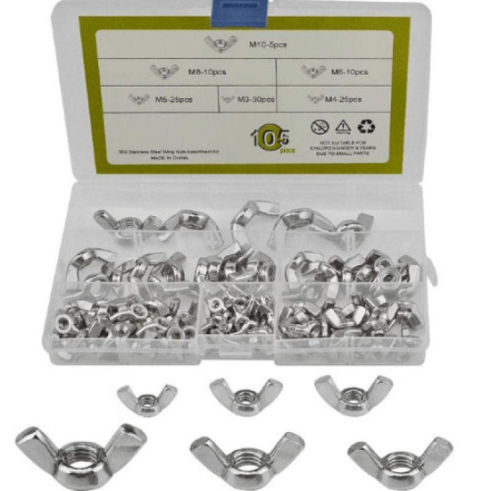 Παξιμάδια Αντιολισθητικά M105 τεμ 6 ειδών 304 Stainless Steel Wing Nuts M3 M4 M5 M6 M8 M10 - OEM