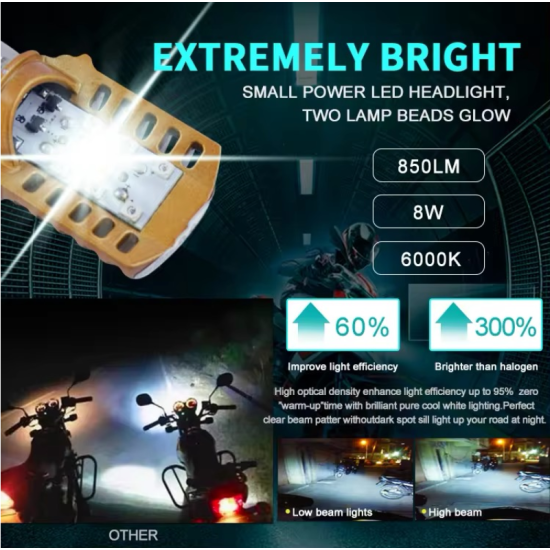 Λάμπα LED E01C μοτοσυκλέτας 850LM λευκού χρώματος - OEM
