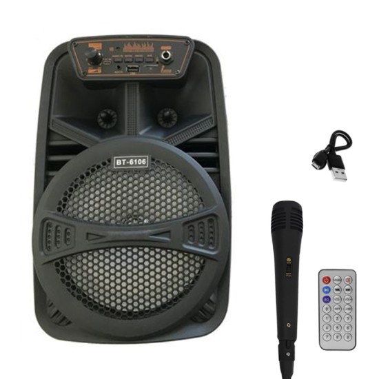 Σύστημα Karaoke 6.5″ Bluetooth με Ενσύρματο Μικρόφωνο και FM, USB, AUX, TF BT-6106 Μαύρο