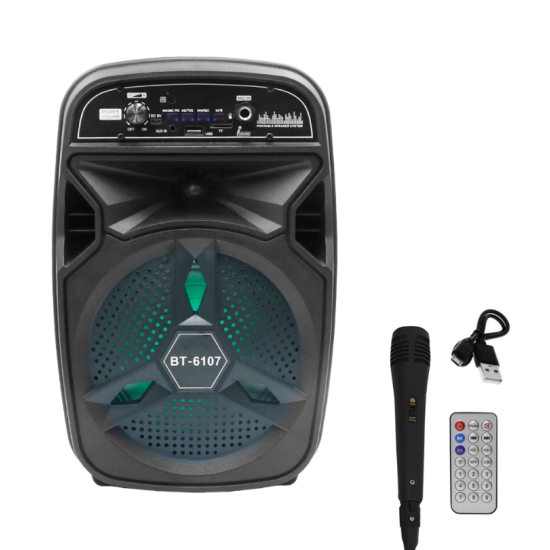 Σύστημα Karaoke 6.5″ 15W Bluetooth με Ενσύρματο Μικρόφωνο και FM, USB, AUX, TF BT-6107 Μαύρο Σύστημα Karaoke 6.5″ 15W Bluetooth με Ενσύρματο Μικρόφωνο και FM, USB, AUX, TF BT-6107 Μαύρο