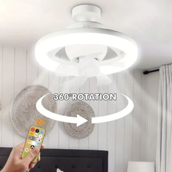 Ανεμιστήρας περιστρεφόμενος οροφής φωτιστικό 2 σε 1 με ντουί Ε27 ισχύος 60W με τηλεχειριστήριο και ρυθμιζόμενο φωτισμό RZ-176