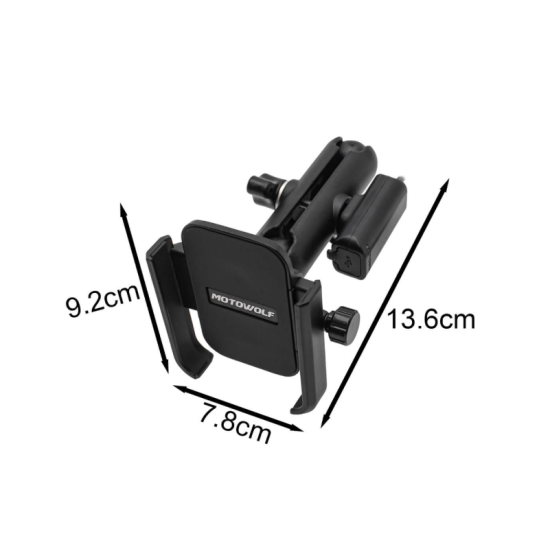 Βάση Κινητού για Καθρέπτη Μοτοσυκλέτας με Θύρα Φόρτισης USB και Ρυθμιζόμενο Βραχίονα MDL2821B Motowolf