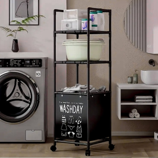 Επιδαπέδια Ραφιέρα Μπάνιου Μεταλλική με 3 Ράφια και καλάθια απλύτων YH6905-3