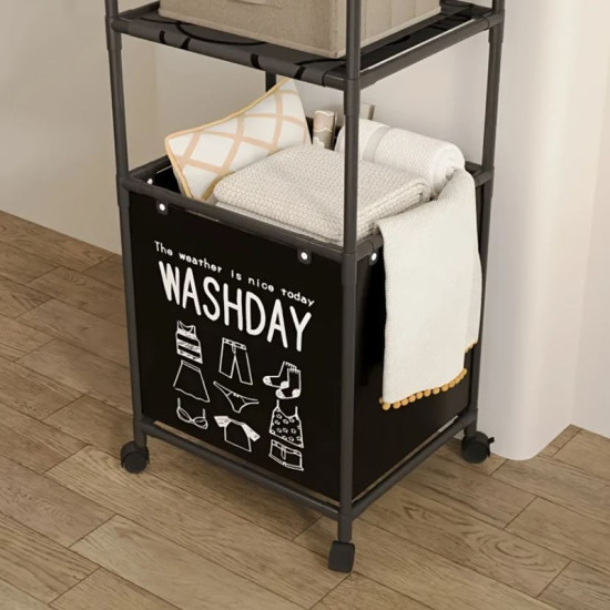 Επιδαπέδια Ραφιέρα Μπάνιου Μεταλλική με 3 Ράφια και καλάθια απλύτων YH6905-3