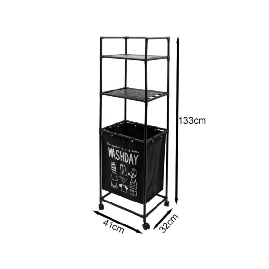 Επιδαπέδια Ραφιέρα Μπάνιου Μεταλλική με 3 Ράφια και καλάθια απλύτων YH6905-3