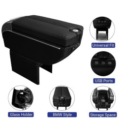 Κονσόλα Χειρόφρενου με 7 Θύρες USB ποτηροθήκη, Αποθηκευτικό Χώρο και τασάκι HW-0361 Μαύρο με κόκκινη ραφή