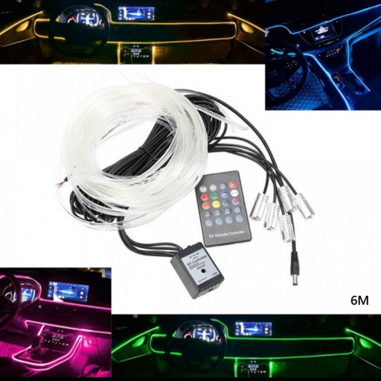 Διακοσμητικός Φωτισμός Οπτική Ίνα LED RGB 6μ Εσωτερικού Σαλονιού Αυτοκινήτου - Φωτορυθμικό με Τηλεχειριστήριο & Μικρόφωνο 12V - Fiber Optic
