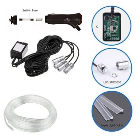 Διακοσμητικός Φωτισμός Οπτική Ίνα LED RGB 6μ Εσωτερικού Σαλονιού Αυτοκινήτου - Φωτορυθμικό με Τηλεχειριστήριο & Μικρόφωνο 12V - Fiber Optic