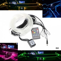 Διακοσμητικός Φωτισμός Οπτική Ίνα LED RGB 8μ Εσωτερικού Σαλονιού Αυτοκινήτου - Φωτορυθμικό με Τηλεχειριστήριο & Μικρόφωνο 12V - Fiber Optic