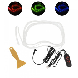 Εύκαμπτο φωτιζόμενο LED καλώδιο-ταινία Neon USB 5V RGB για εσωτερική διακόσμηση αυτοκινήτου με χειριστήριο 3.15m ΟΕΜ