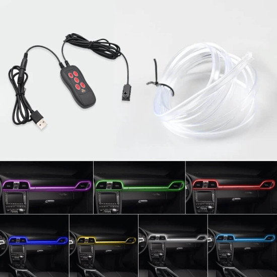 Εύκαμπτο φωτιζόμενο LED καλώδιο-ταινία Neon USB 5V RGB για εσωτερική διακόσμηση αυτοκινήτου με χειριστήριο 3.15m ΟΕΜ