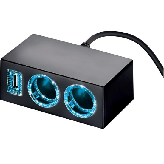 Πολύπριζο Αυτοκινήτου 120W 3 Σε 1 Με 2 Θύρες Αναπτήρα & USB