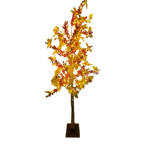 Χριστουγεννιάτικο Διακοσμητικό Χρυσό Δέντρο με Κόκκινα Μούρα 180cm με Θερμό Λευκό Φωτισμό