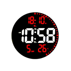 Ψηφιακό Led ρολόι τοίχου 25.5cm με τηλεχειριστήριο, δευτερέυουσα οθόνη, ενδείξεις ημερομηνίας, θερμοκρασίας, υγρασίας, ξυπνητήρι 16961-2560 Κόκκινα-Λευκά ψηφία