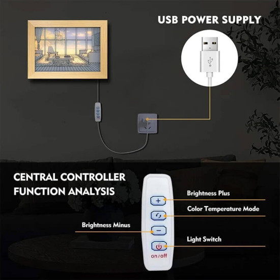 LED Φωτιζόμενος Ξύλινος Πίνακας σε Κάδρο με USB και 3 Λειτουργίες HYH-109