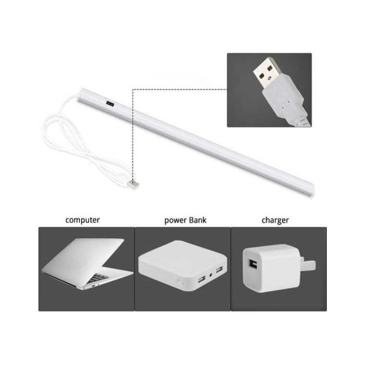 LED μπάρα φωτιστικό ντουλάπας USB 5V 7W με αισθητήρα κίνησης χεριού 3500/4500/6500Κ ασημί 30cm RiXME RZ-0028 - OEM