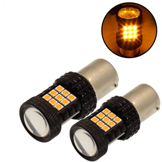 Ζευγάρι Μονοπολική Λάμπα LED CANBUS 1156 BA15S 30 SMD 12-24V 2500LM Πορτοκαλί OEM