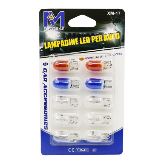 Λάμπες Αυτοκινήτου T10 / W5W Αλογόνου Λευκό-Κόκκινο-Μπλε 12V 5W 10τμχ