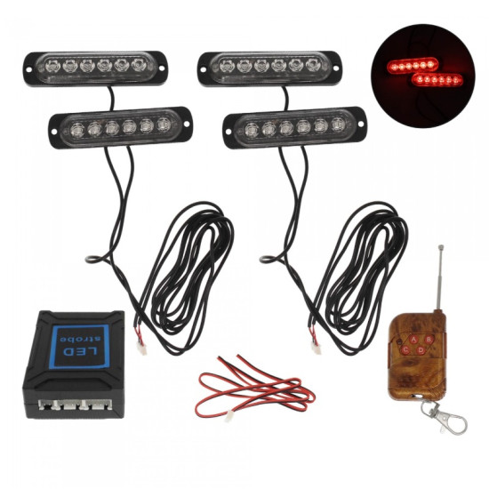 Σετ φανάρια LED κόκκινα 6 SMD 12V/24V με 15 λειτουργίες και χειριστήριο 4 τεμαχίων IP66 OEM