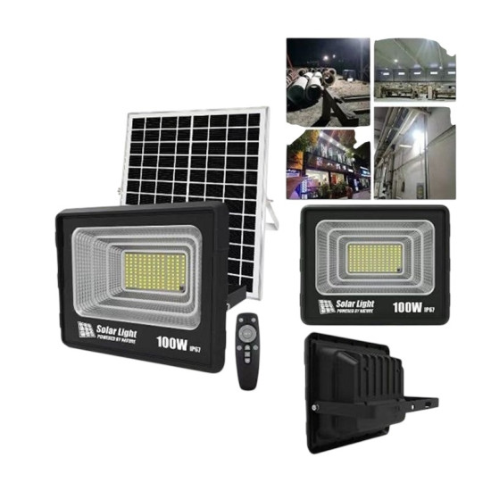 Ηλιακός Προβολέας LED 100W IP67 με πάνελ, Τηλεχειρισμό & Χρονοδιακόπτη GD-100H