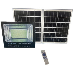 Led Αδιάβροχος Ηλιακός Προβολέας 2000W  με 2 Πάνελ και Τηλεχειριστήριο Rixme RL.X-2000W