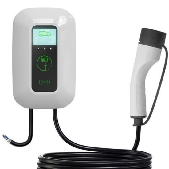 Επιτοίχιος σταθμός φόρτισης ηλεκτρικού οχήματος 7KW 32A 220V Τύπου 2 έγχρωμη οθόνη LCD 3.5″ Μονοφασικό βύσμα 5m. Wi-Fi/Bluetooth/4G MZ-A004